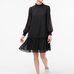 Black J Crew Smocked drop-waist Mini Dress in Swiss Dots BC708